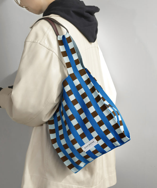 チェック柄ニットバッグ