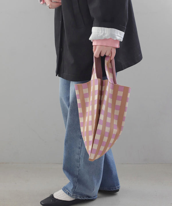 チェック柄ニットバッグ