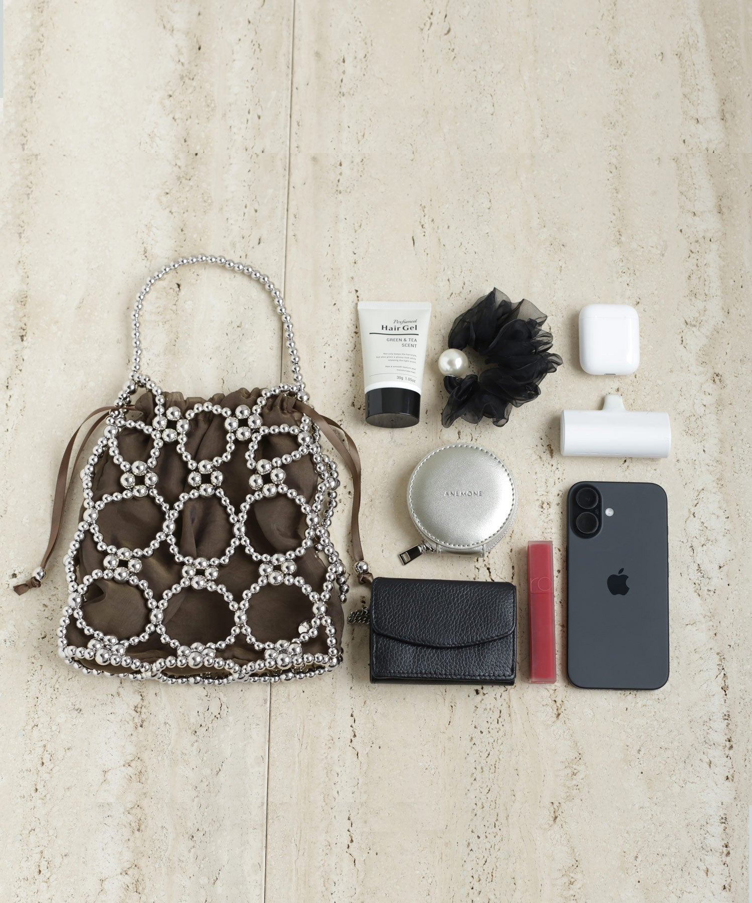 ANEMONE】ビーズ編み巾着2WAYバッグ｜アネモネ・シエナロゼ・ミミサン