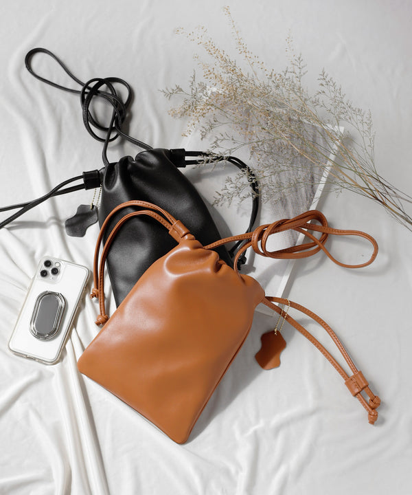 [COOCO] Lamb leather drawstring shoulder bag