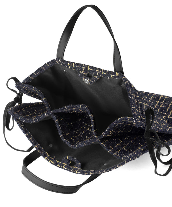 Side ribbon tweed tote bag
