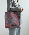 Side ribbon tweed tote bag