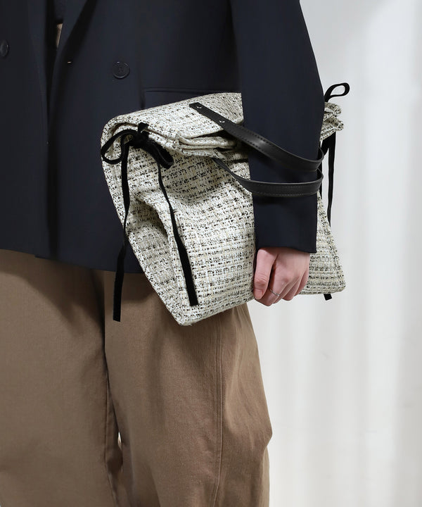 Side ribbon tweed tote bag