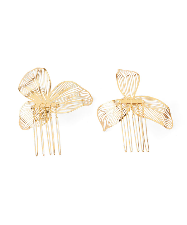 Pearl x Metal Flower Hair Comb [Set of 2]