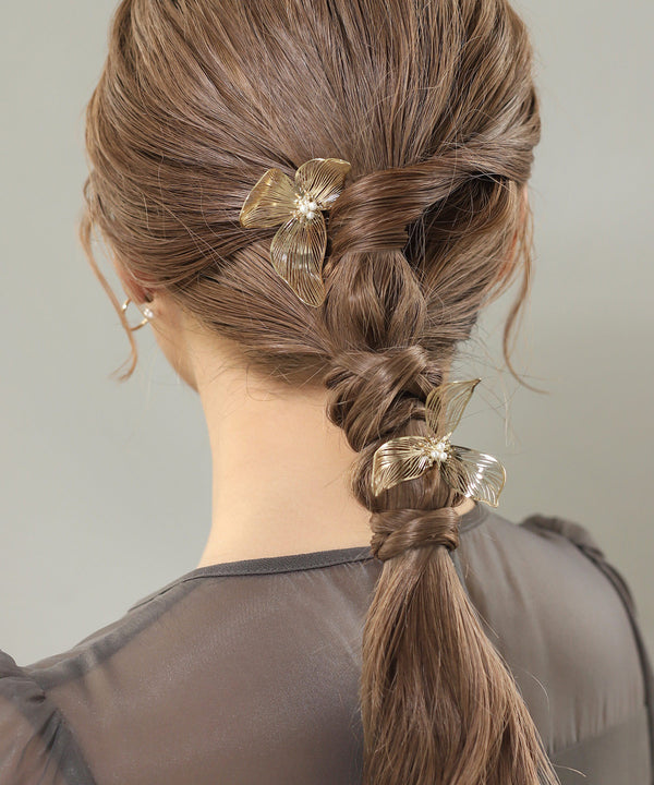Pearl x Metal Flower Hair Comb [Set of 2]