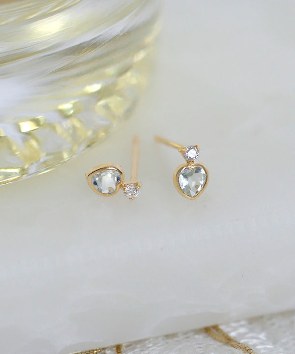 Natural stone heart mini earrings [K10]