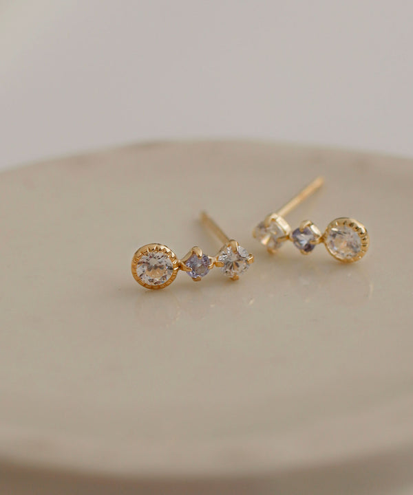 天然石x氧化鋯耳環[K10]