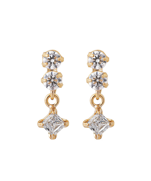 2粒×スクエアビジューピアス[K10]