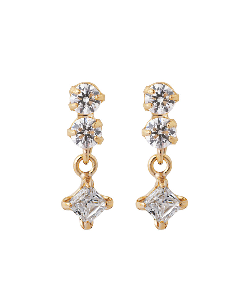 2粒×スクエアビジューピアス[K10]