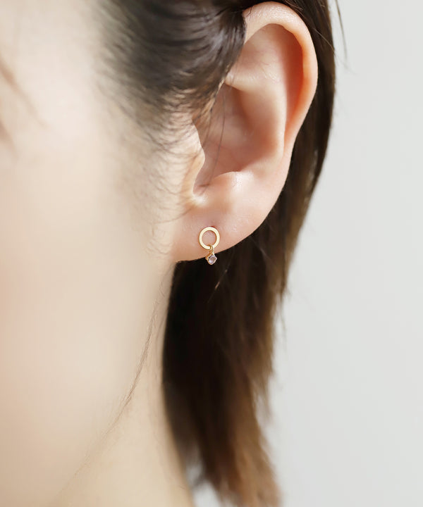 Natural stone circle frame earrings [K10]