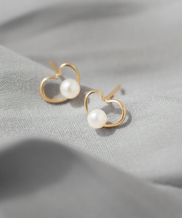 淡水パール×ハートピアス[K10]