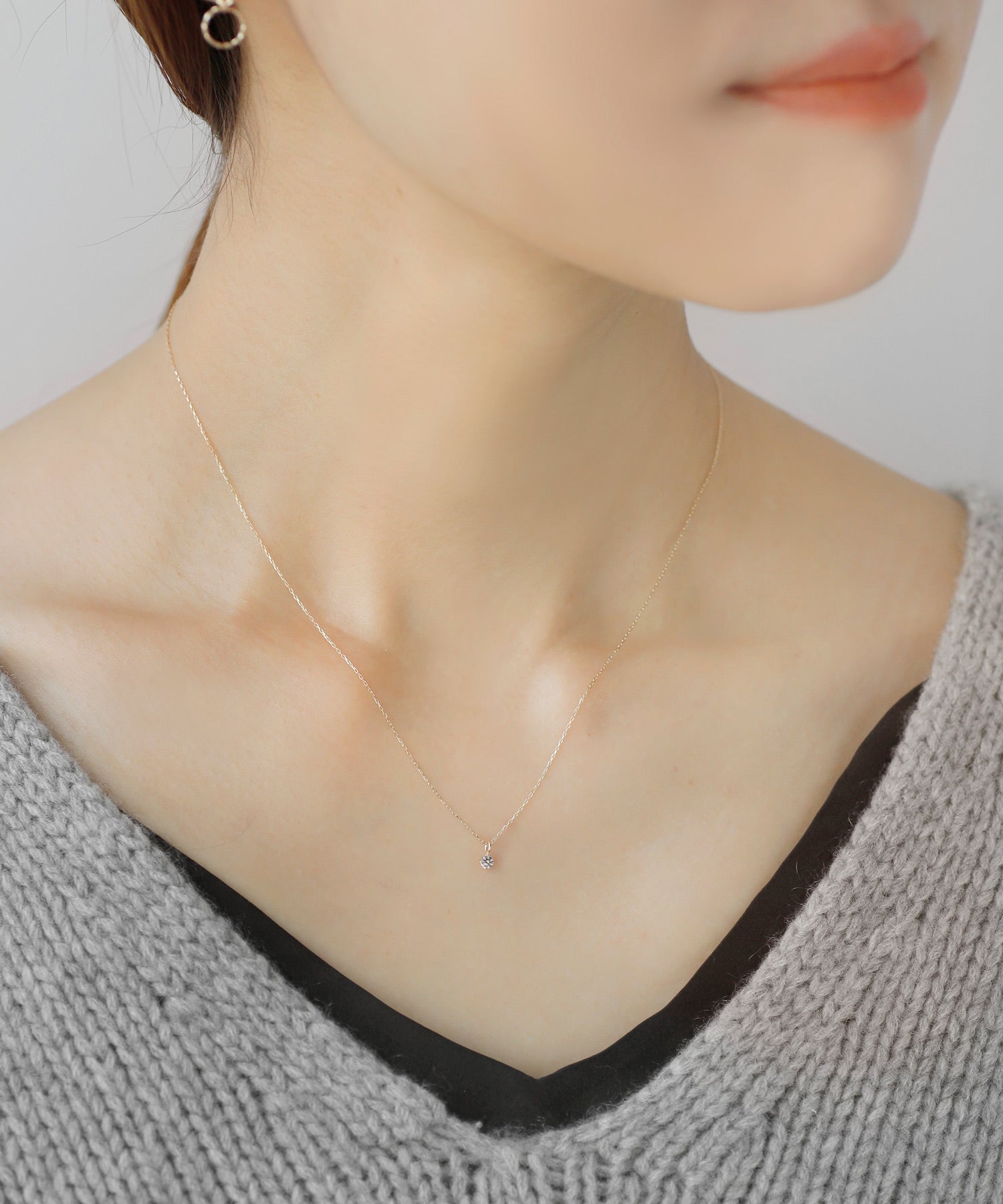 ANEMONE】【ギフトボックス付】1粒ビジューネックレス[K10