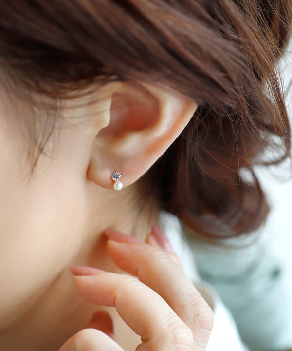 ビジュー×パールピアス[K10]