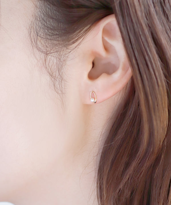 淡水パール×オーバルピアス[K10]