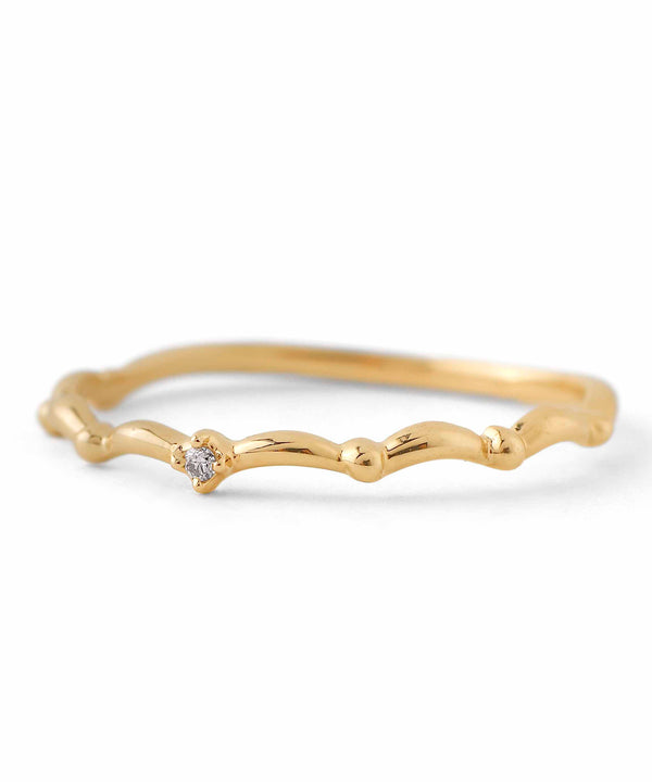 [Gift box included] Single diamond wave ring [K10]