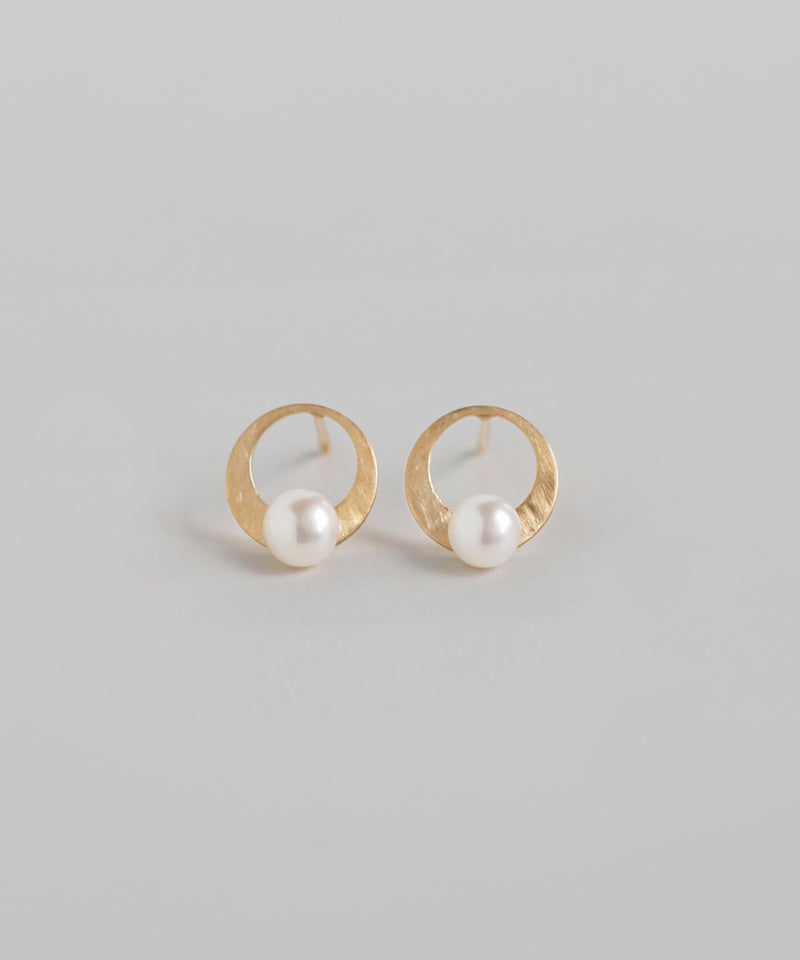 Pearl x Metal Circle Earrings [K10][Basic]