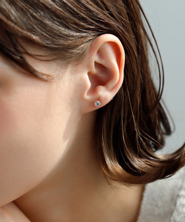 Single natural stone earrings [Basic] [K10]
