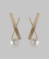 Freshwater pearl cross earrings [Basic] [K10]