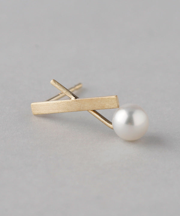 Freshwater pearl cross earrings [Basic] [K10]