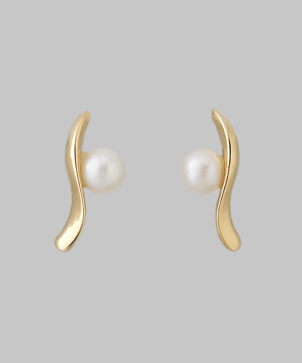 Wave pearl earrings [K10][Basic]