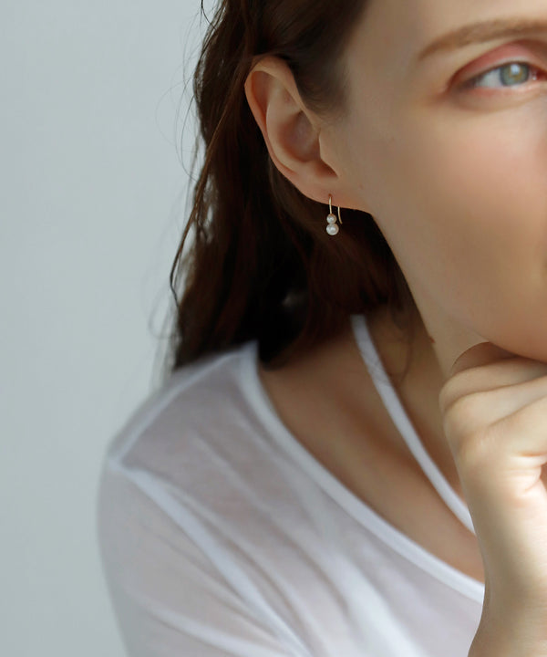 Double pearl hook earrings [K10][Basic]