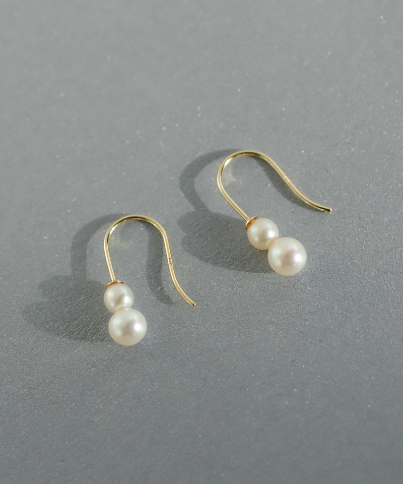 Double pearl hook earrings [K10][Basic]