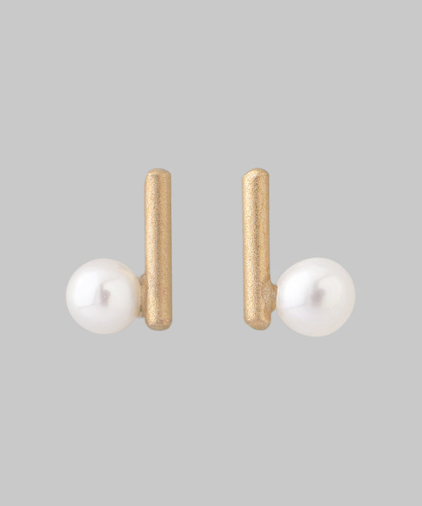 Pearl x Metal Bar Earrings [K10][Basic]