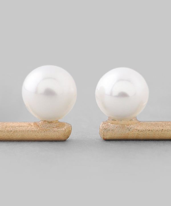 Pearl x Metal Bar Earrings [K10][Basic]