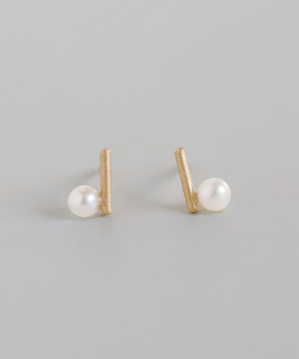 Pearl x Metal Bar Earrings [K10][Basic]