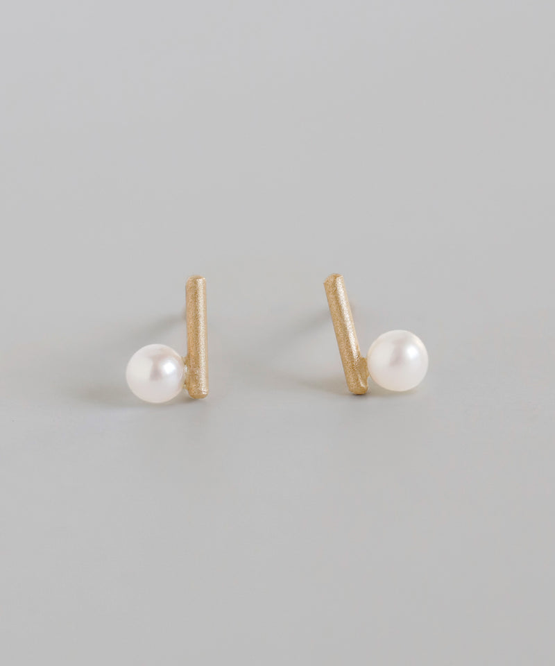 Pearl x Metal Bar Earrings [K10][Basic]