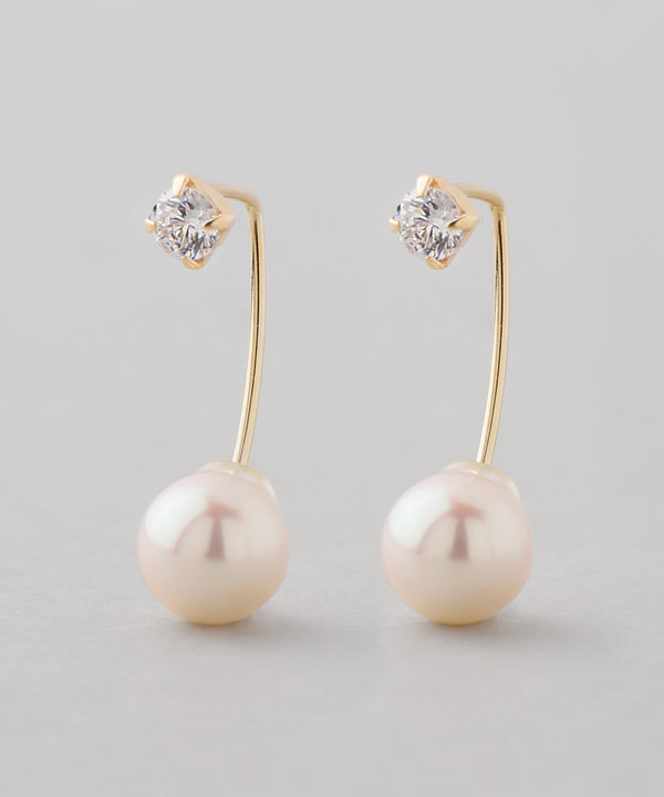 ビジュー×淡水パールバックキャッチピアス[K10][Basic]