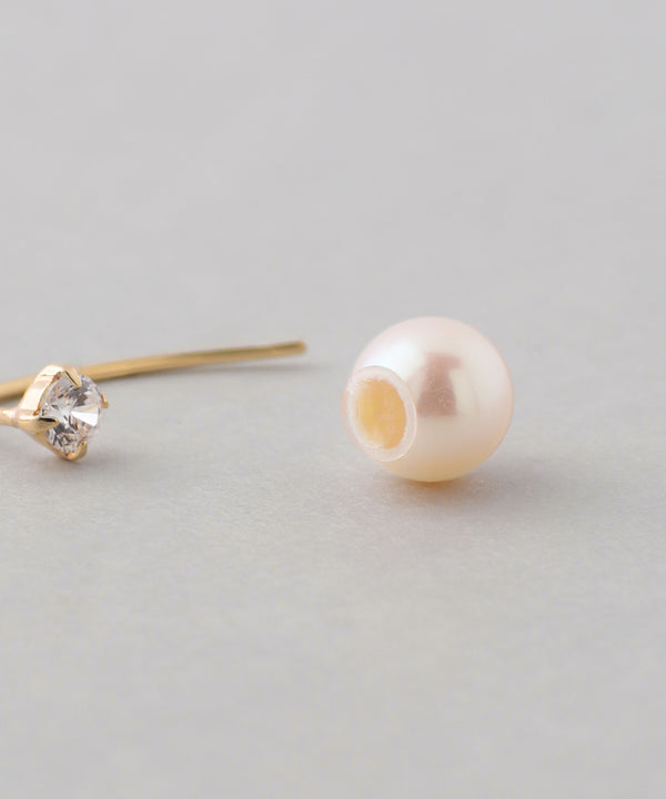 ビジュー×淡水パールバックキャッチピアス[K10][Basic]