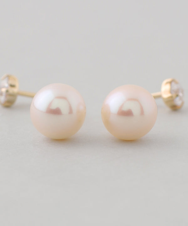 ビジュー×淡水パールバックキャッチピアス[K10][Basic]