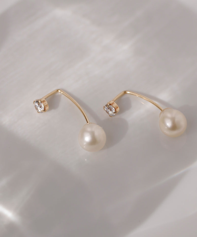 ビジュー×淡水パールバックキャッチピアス[K10][Basic]
