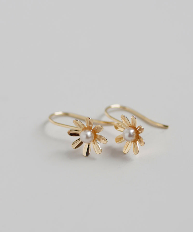 Pearl x Flower Hook Earrings [K10][Basic]
