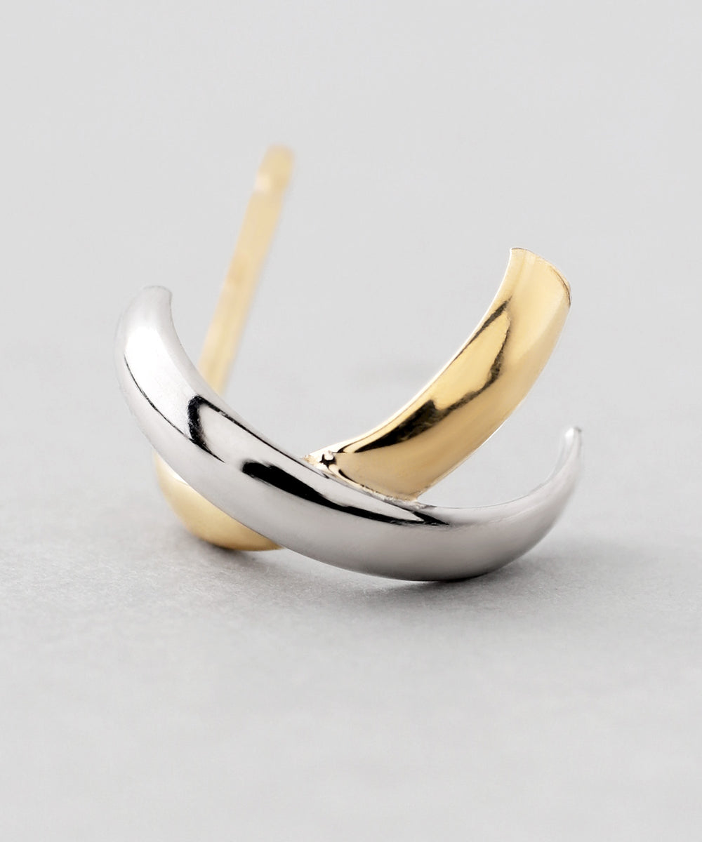 [mimi33] Combination Color Cross Line Earrings [K10 Platinum] [Basic ...