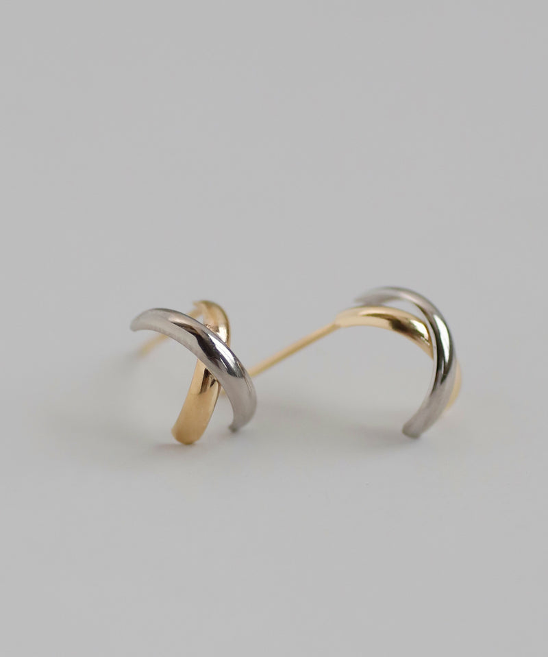 Combination Color Cross Line Earrings [K10 Platinum][Basic]
