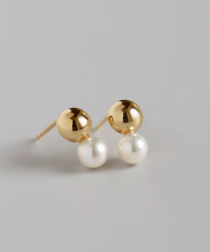 Freshwater pearl x hemisphere earrings [K10][Basic]