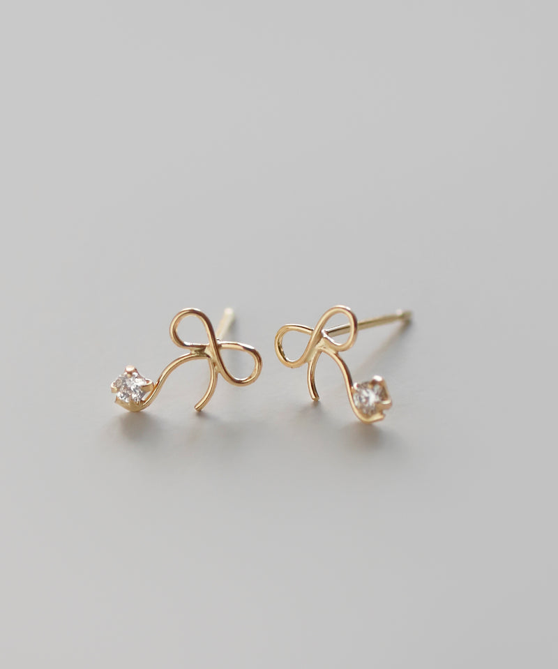 ビジューリボンピアス[K10][Basic]