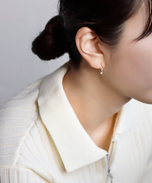 ビジュー×淡水パールピアス[K10][Basic]