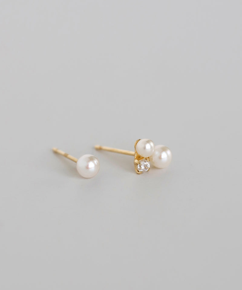 Pearl x Bijou Asymmetric Earrings [K10][Basic]
