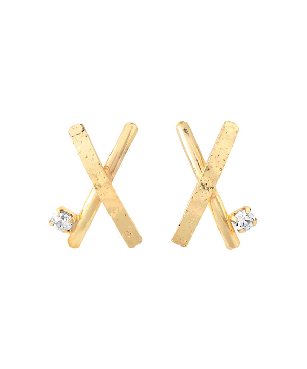 ビジュー×クロスラインピアス[K10][Basic]