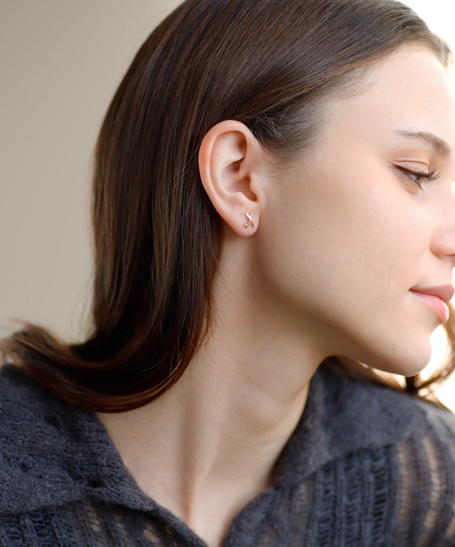 mimi33] Bijou x Cross Line Earrings [K10][Basic] | Anemone, Sienna