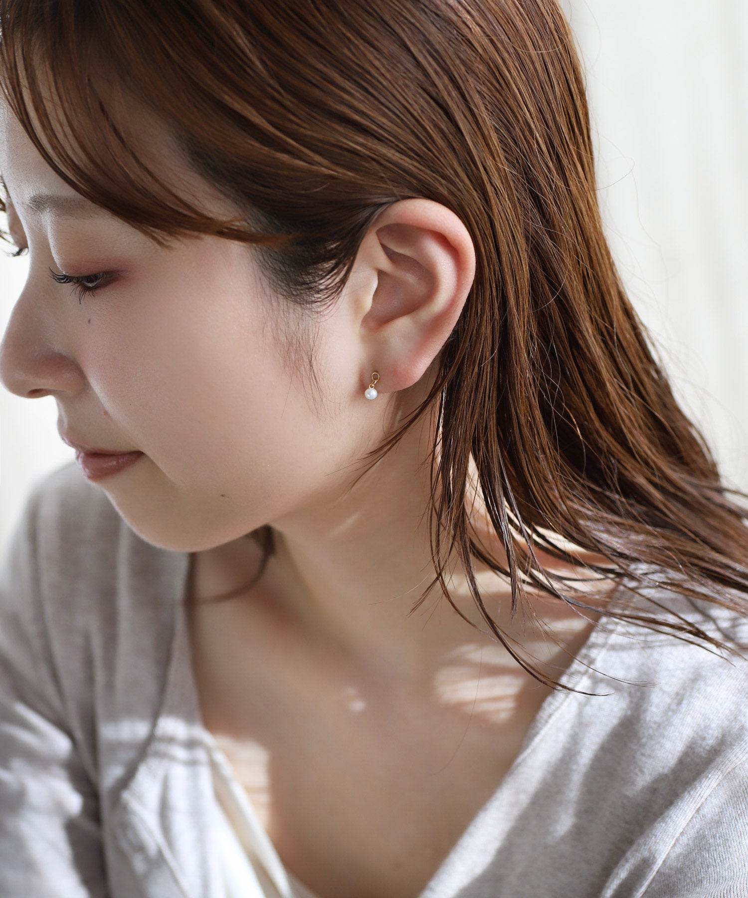 mimi33】淡水パールピアス[K10][Basic]｜アネモネ・シエナロゼ