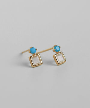 Natural stone square earrings [K10][Basic]