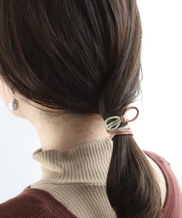 バイカラーのラメリボンヘアゴム