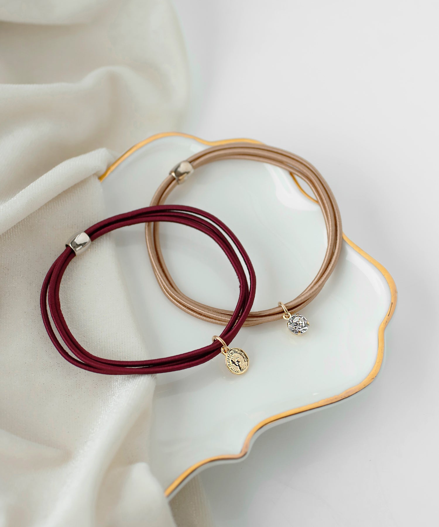 ANEMONE】コインとビジューのヘアゴム[2本セット]｜SANPO ONLINE