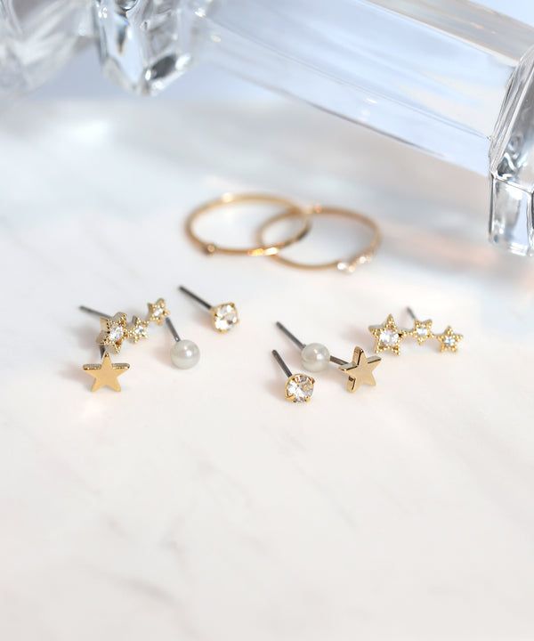 ビジュー×スターピアス［4ペアセット］