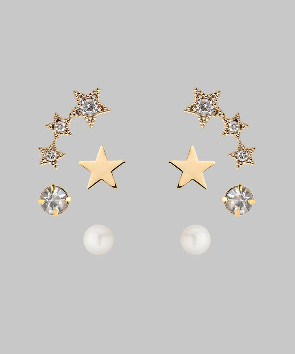 ビジュー×スターピアス［4ペアセット］
