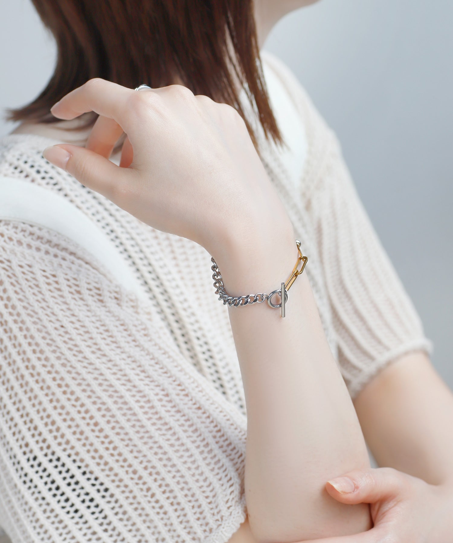 ANEMONE】【ステンレス】コンビカラーマンテルブレスレット｜アネモネ